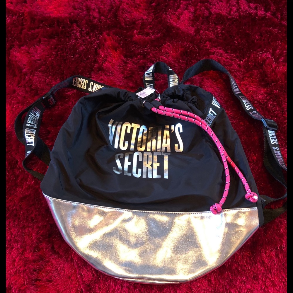 Victoria’s Secret metallic drawstring backpack NWT